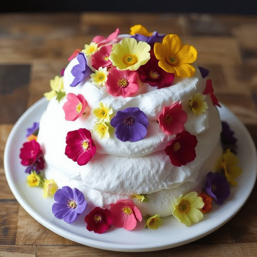 Pavlova with Edible Flowers Delight Perfect Dessert Recipe Idea