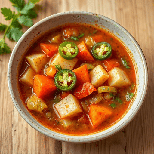 Spicy Vegetable Soup with Jalapeño