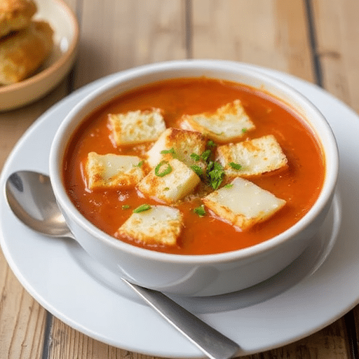 Tomato Soup with Grilled Cheese Croutons