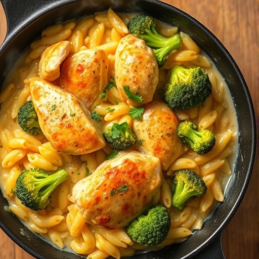 Cheesy Chicken Broccoli Orzo – Creamy, Cheesy, and One-Pan Easy