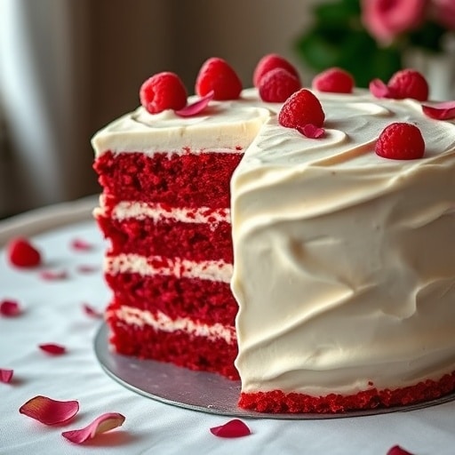 Romantic Red Velvet Cake with Cream Cheese Frosting – Perfect for Valentine’s Day