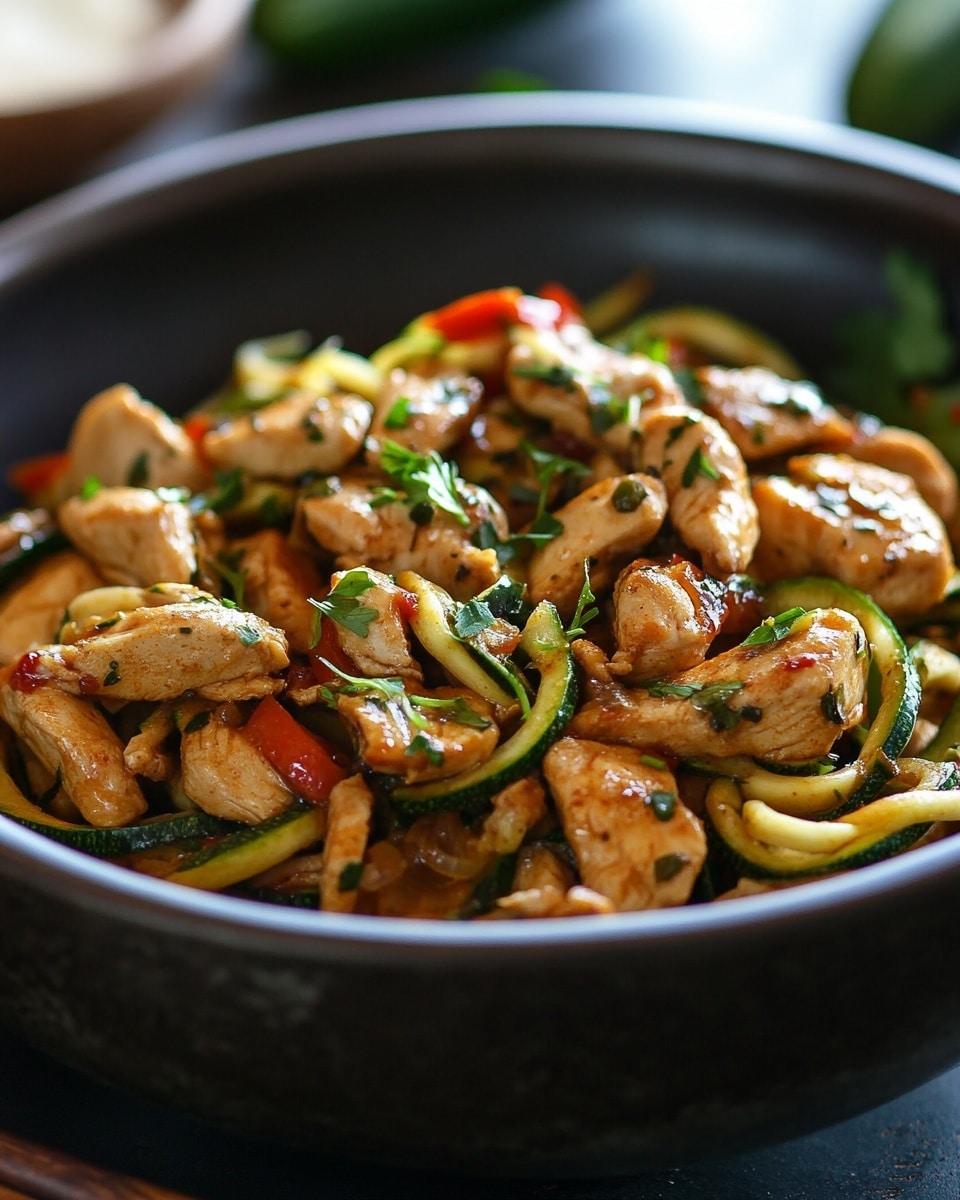 Garlic Chicken Zucchini Noodles Stir Fry with Flavorful Herbs