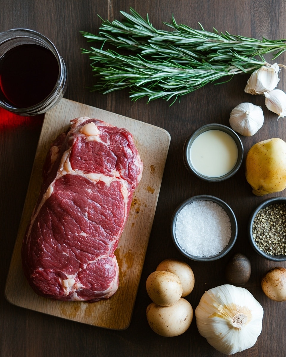 Ingrediant Of Christmas Roast Beef with Rich Red Wine Gravy