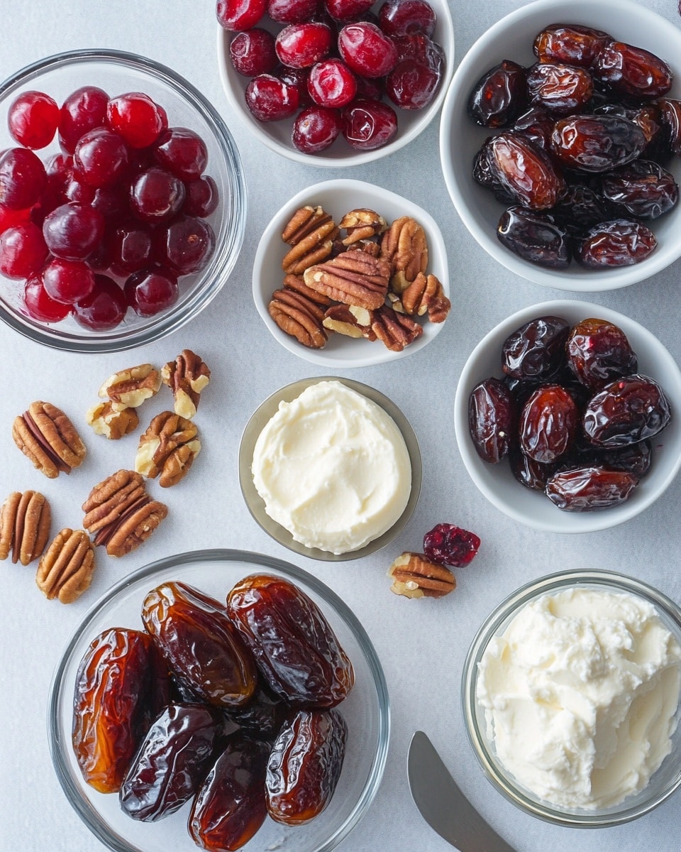 Ingrediant Of Cranberry Pecan Cream Cheese Stuffed Dates for Holidays