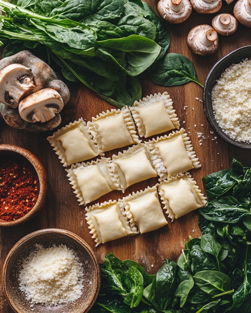Ingrediant Of Mushroom and Spinach Lasagna Roll Ups