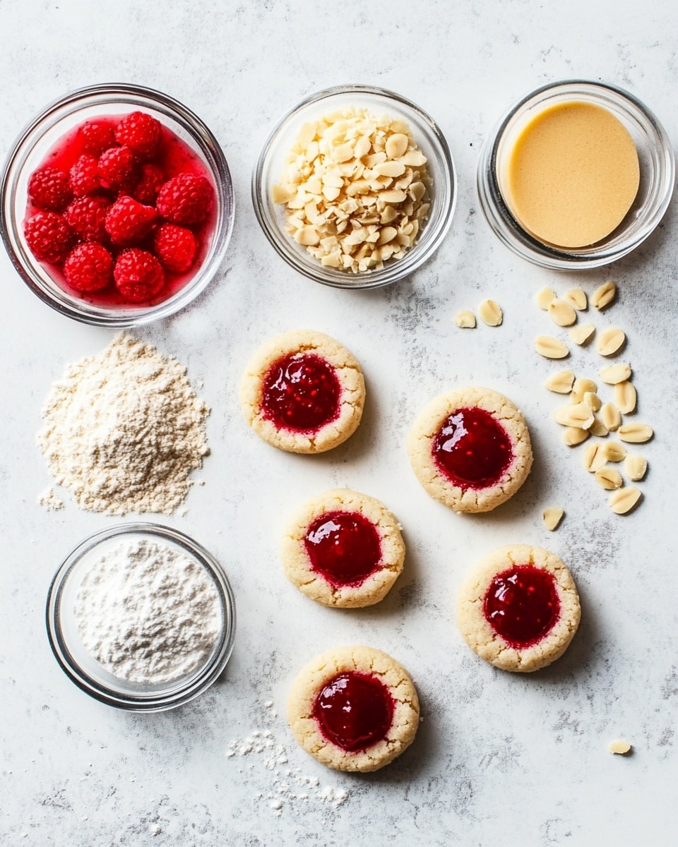 Ingrediant Of Raspberry Almond Thumbprint Cookies Easy Shortbread Recipe