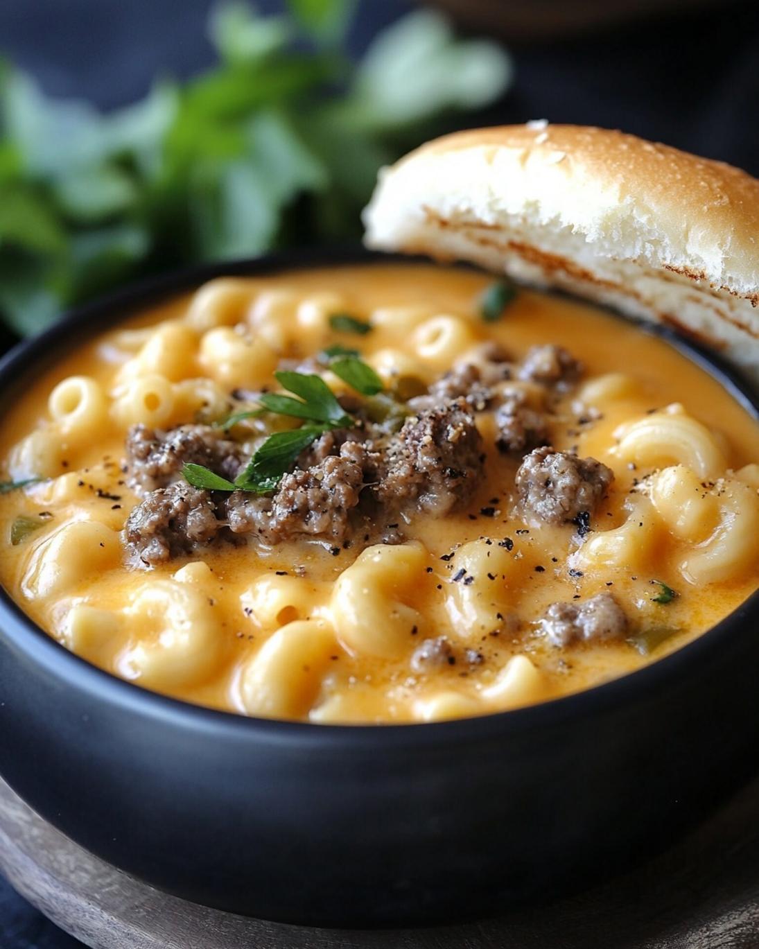 Creamy Mac & Cheese Burger Soup Recipe 3 Creamy Mac Cheese Burger Soup Recipe 1