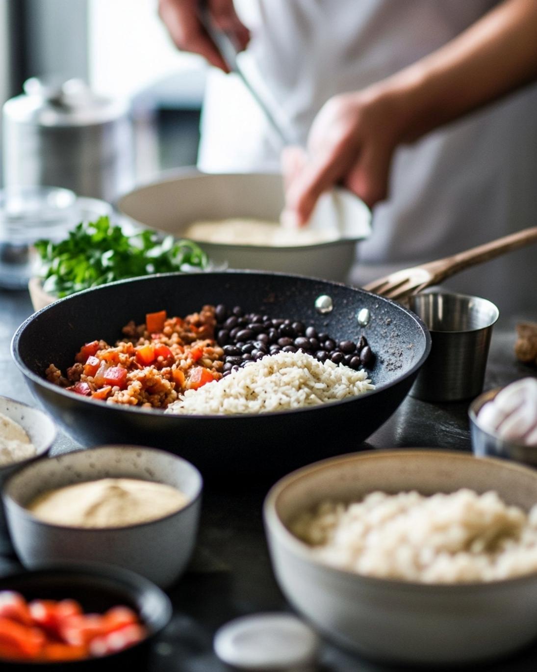 Ingredients for Easy Black Bean Sausage and Rice Skillet Recipe